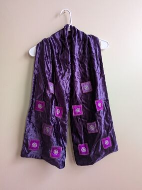 Alexia Crawford Velvet Embroidered Purple Scarf